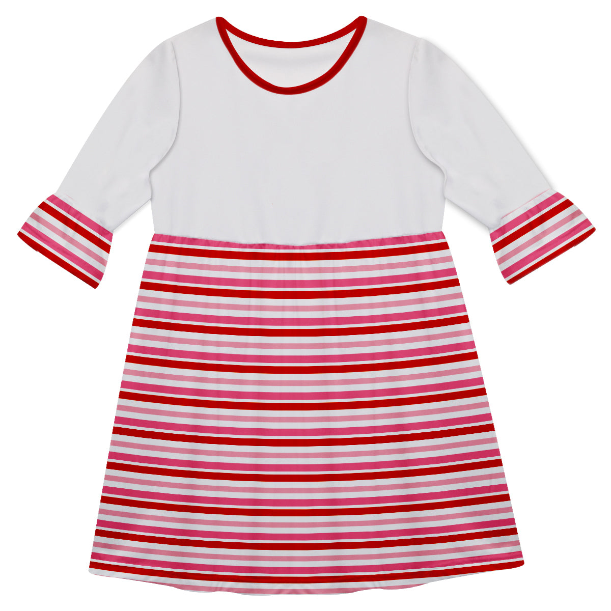 Stripes Monogram Red and  White Amy Dress Three Quarter Sleeve - Wimziy&Co.