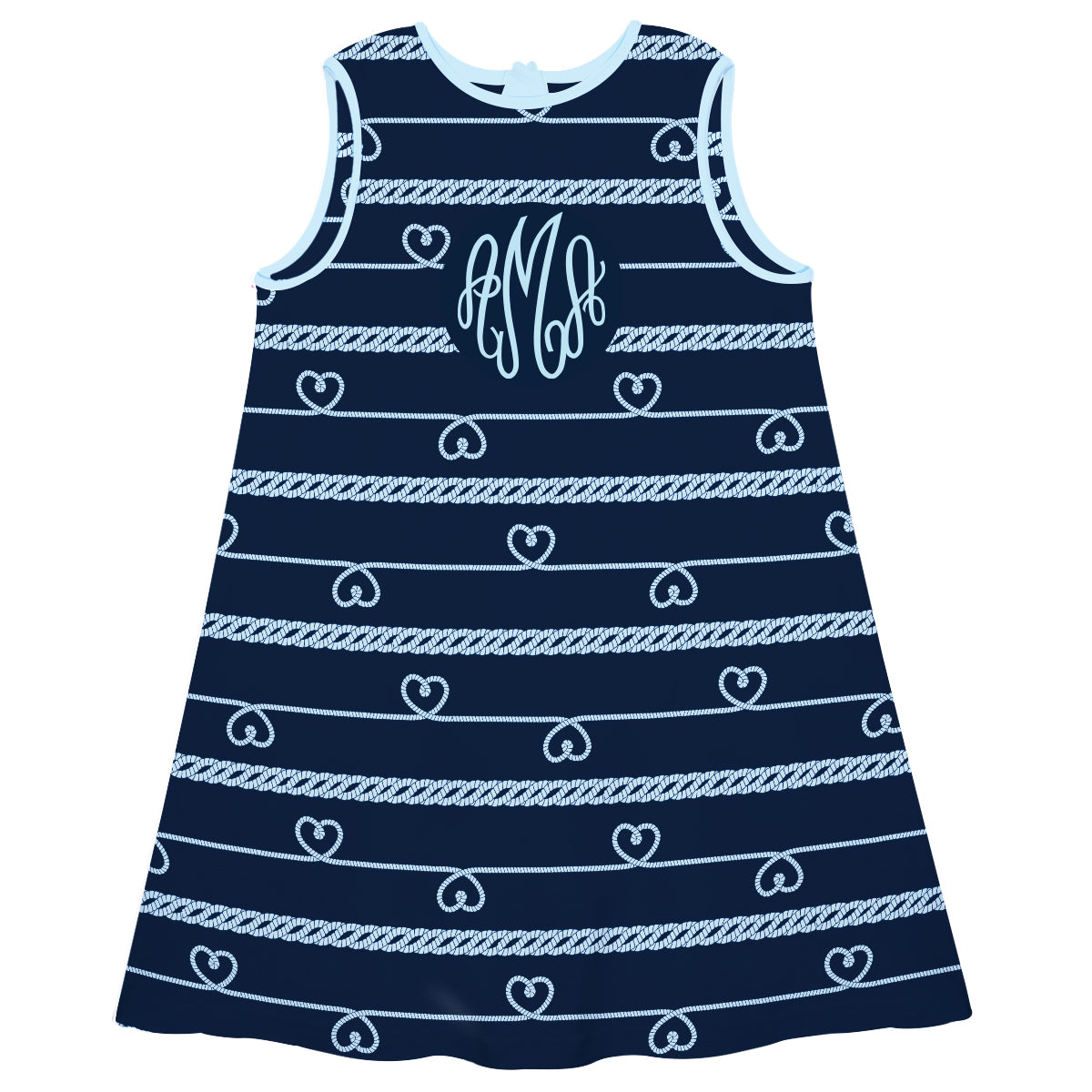 Hearts Print Personalized Monogram Navy A Line Dress