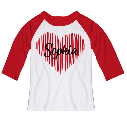 Heart Name White and Red Raglan Tee Shirt 3/4 Sleeve - Wimziy&Co.