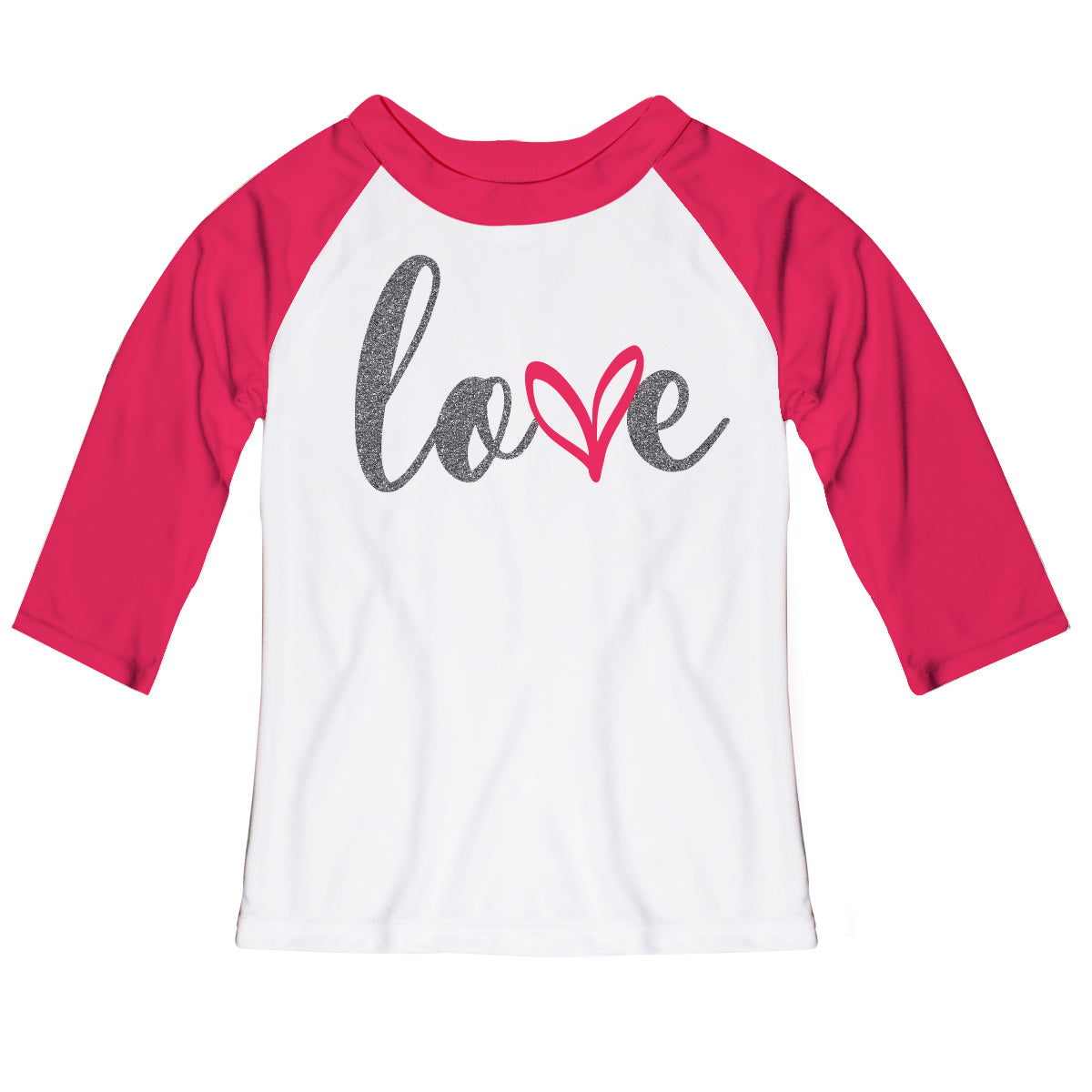 Love White And Hot Pink Raglan Tee Shirt 3/4 Sleeve - Wimziy&Co.