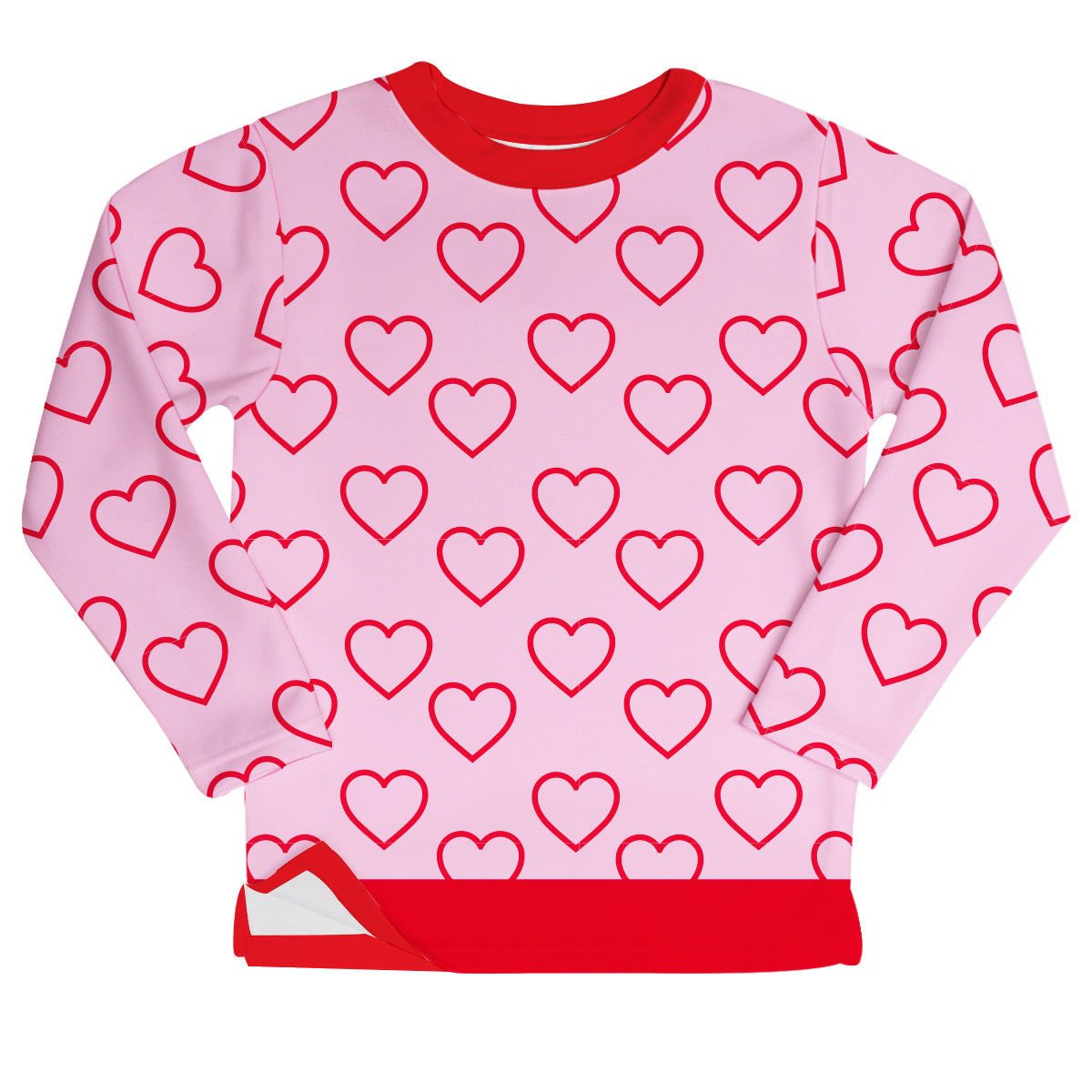 Hearts Print Pink and Red Fleece Sweatshirt With Side Vents - Wimziy&Co.