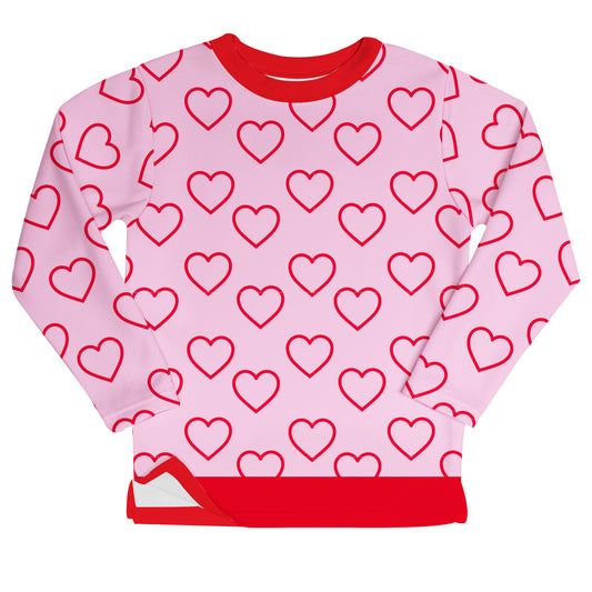 Hearts Print Pink and Red Fleece Sweatshirt With Side Vents - Wimziy&Co.