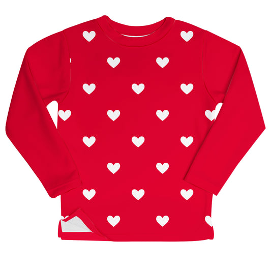 Hearts Print Red Fleece Sweatshirt with Side Vents - Wimziy&Co.