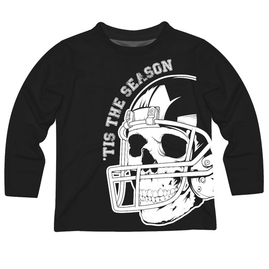 White Skull Helmet Season Name Black Long Sleeve Tee Shirt