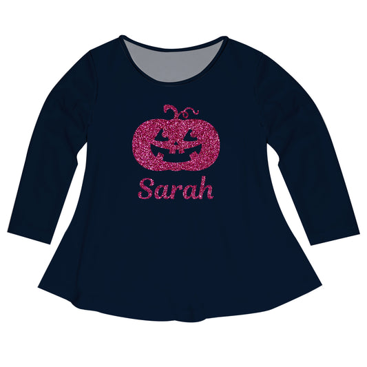 Girls navy and pink jack o lantern blouse with name - Wimziy&Co.