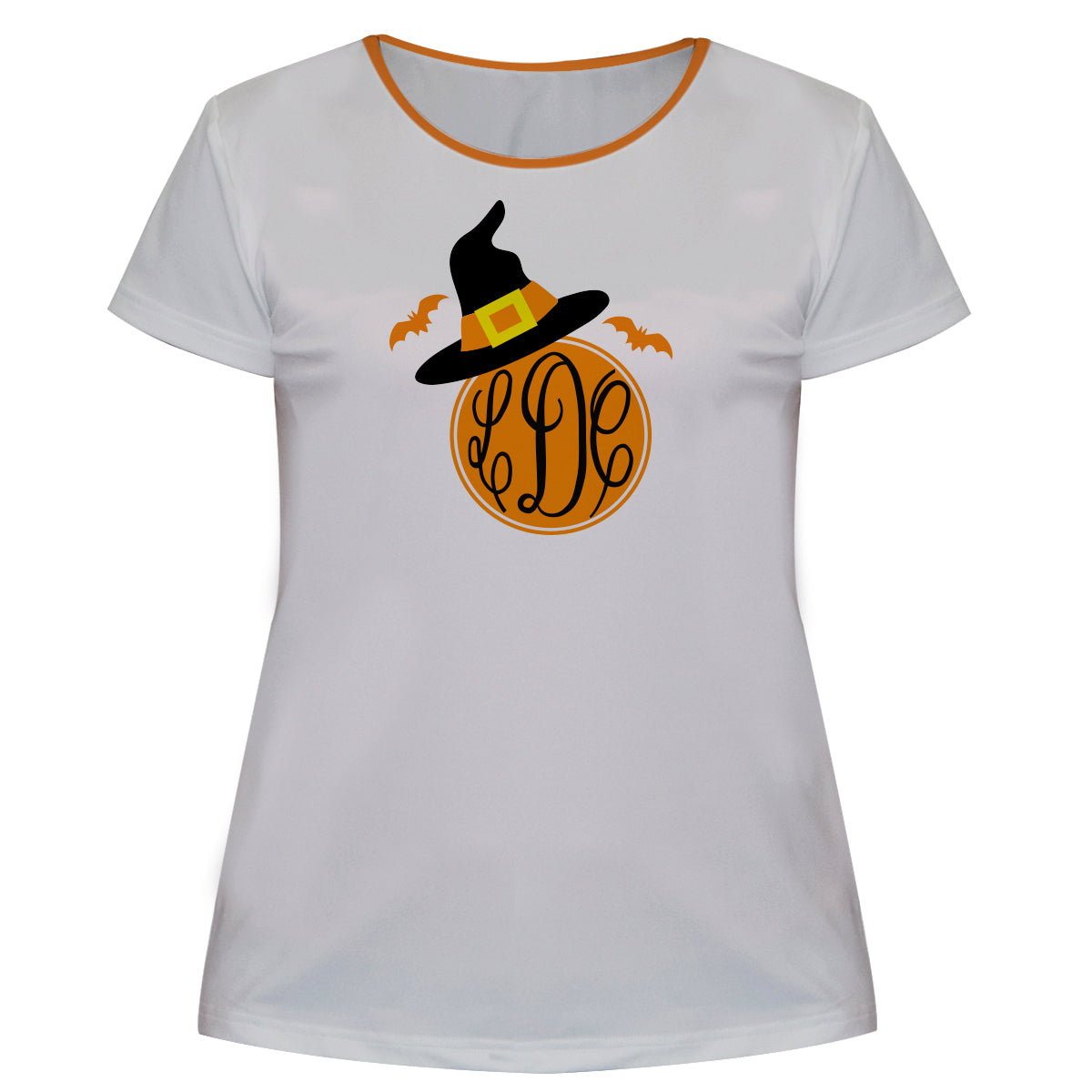 Girls white and orange witches hat blouse with monogram - Wimziy&Co.