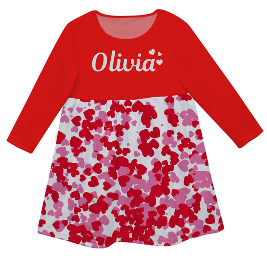 Hearts Print Name Red Long Sleeve Epic Dress - Wimziy&Co.