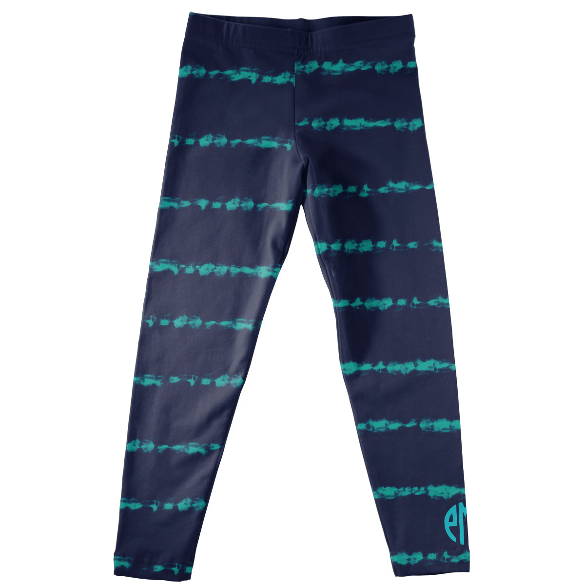 Monogram Aqua and Navy Stripes Leggings - Wimziy&Co.