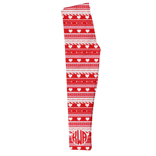 Hearts Print Monogram Red Leggings - Wimziy&Co.