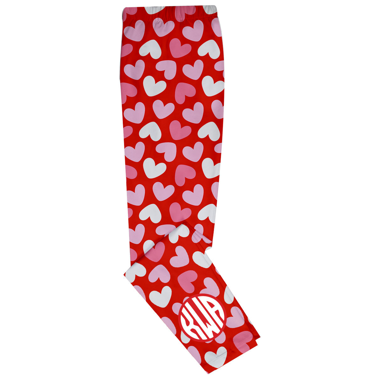 Hearts Print Monogram Red Leggings - Wimziy&Co.