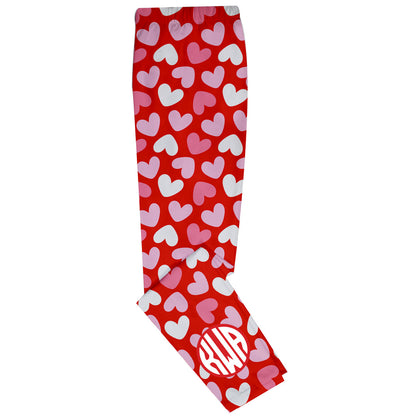 Hearts Print Monogram Red Leggings - Wimziy&Co.