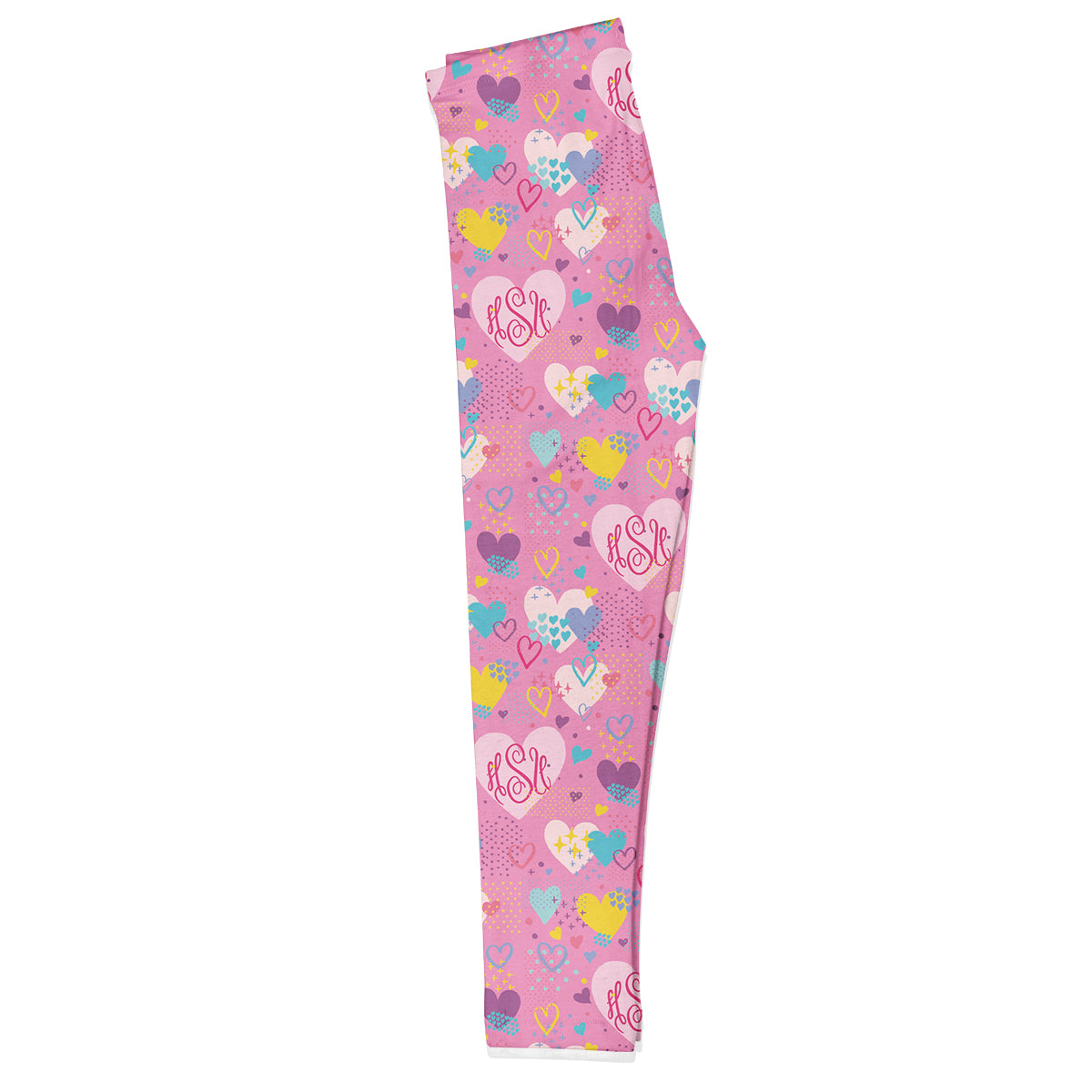 Hearts and Monogram Print Pink Leggings - Wimziy&Co.