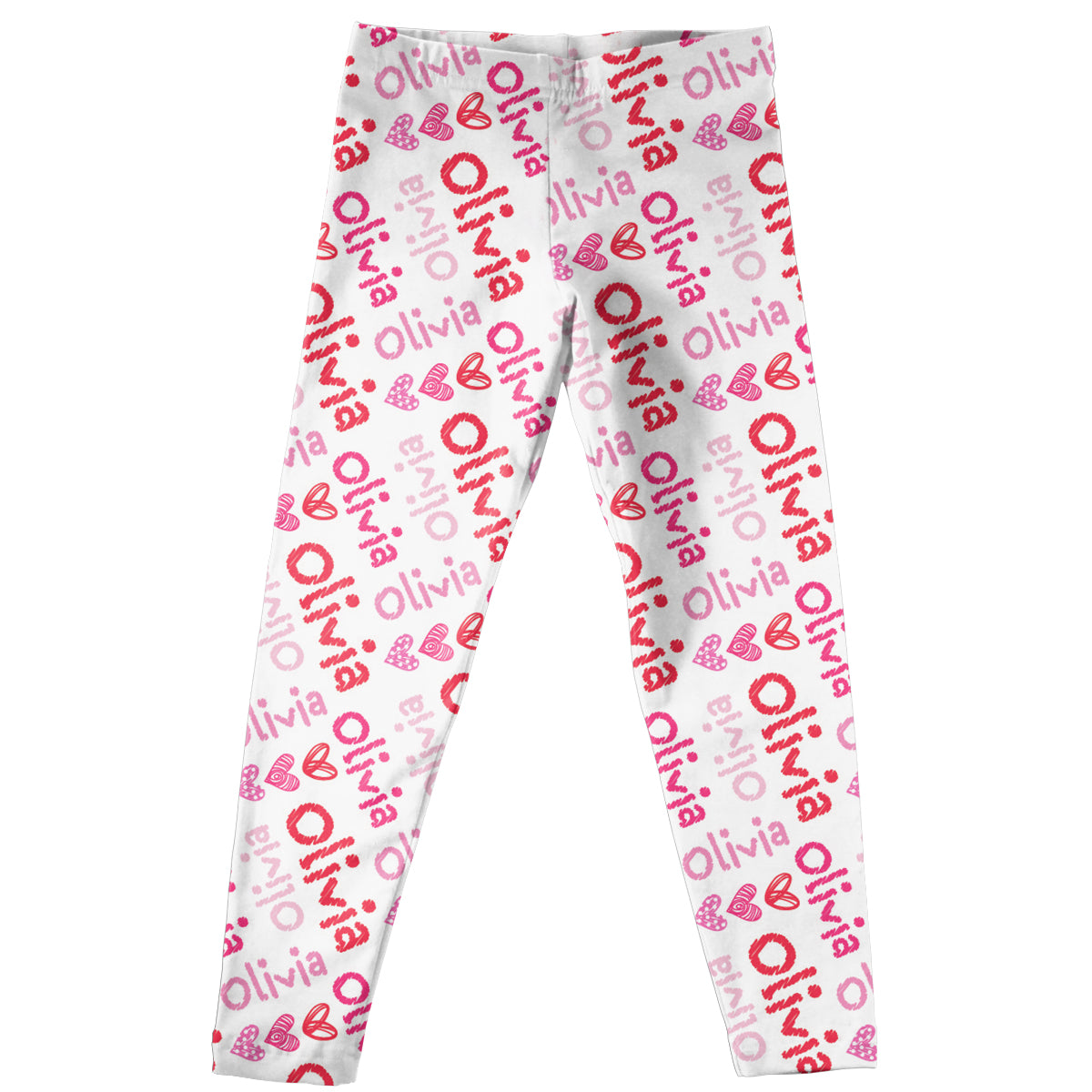 Hearts Name Print White Leggings - Wimziy&Co.