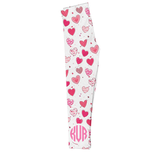 Hearts Print Monogram White Leggings - Wimziy&Co.