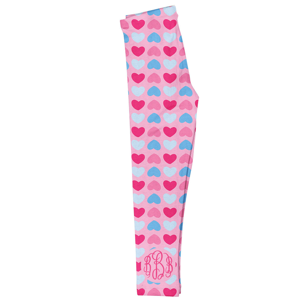 Hearts Print Monogram Pink Leggings - Wimziy&Co.