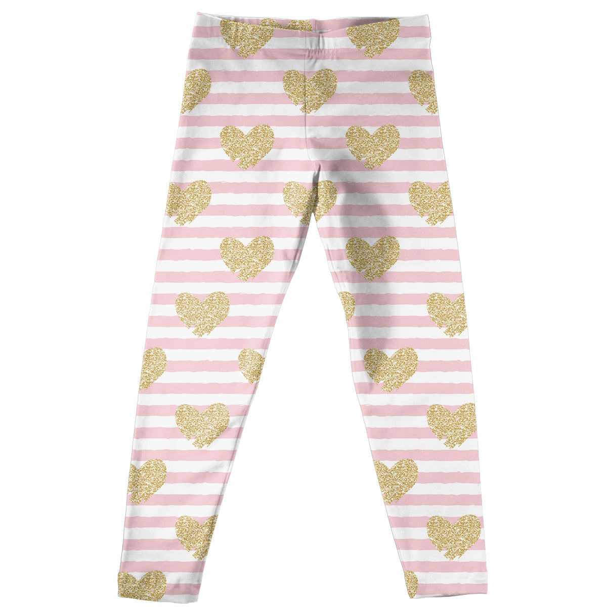 Hearts Print Pink And White Stripes Leggings - Wimziy&Co.