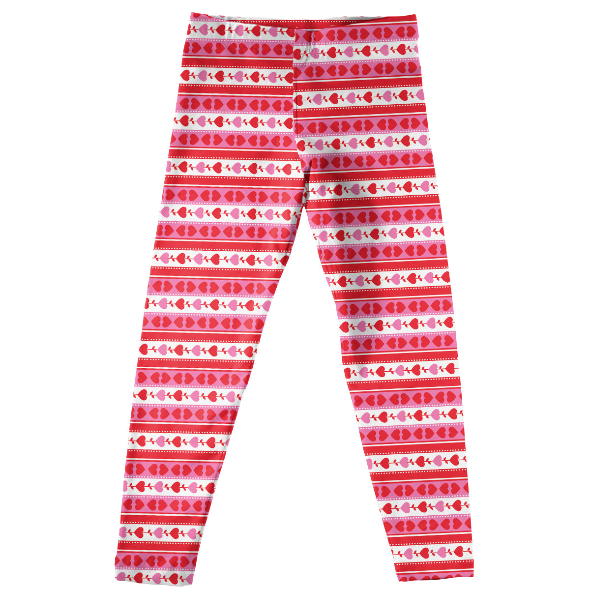 Hearts Print White And Red Stripes Leggings - Wimziy&Co.