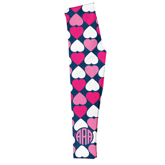 Hearts Print Monogram Navy Leggings - Wimziy&Co.