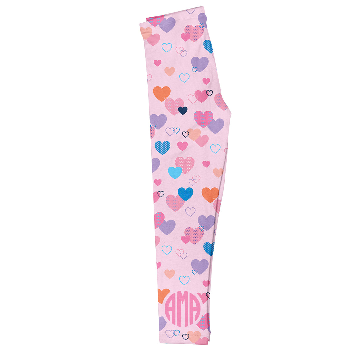 Hearts Print Monogram Light Pink Leggings - Wimziy&Co.