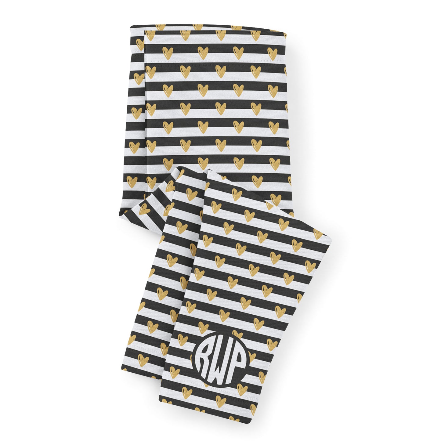 Hearts Monogram White and Black Stripes Leggings - Wimziy&Co.