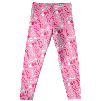 Hearts and Name Print Pink Leggings - Wimziy&Co.