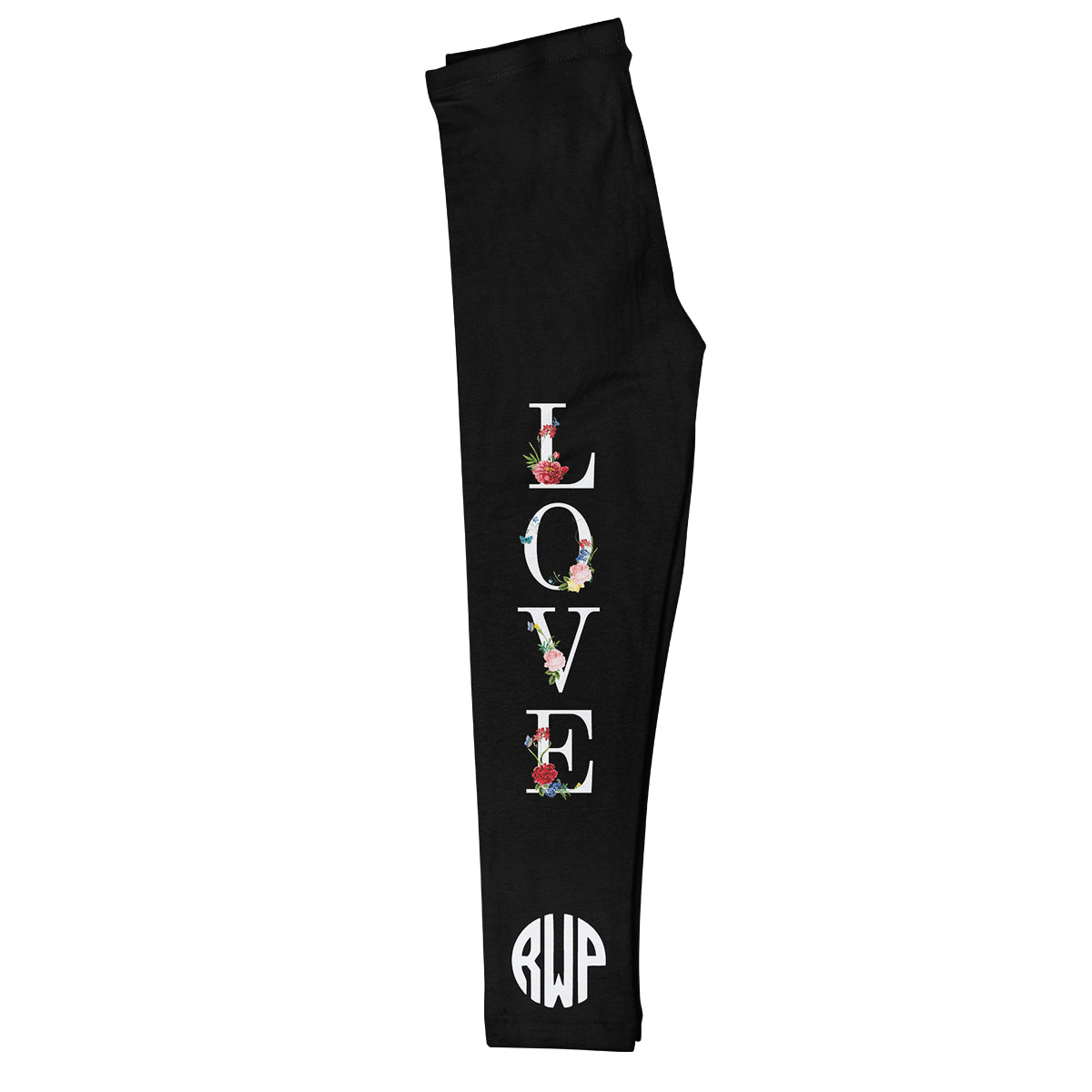 Love Flowers Monogram Black Leggings - Wimziy&Co.