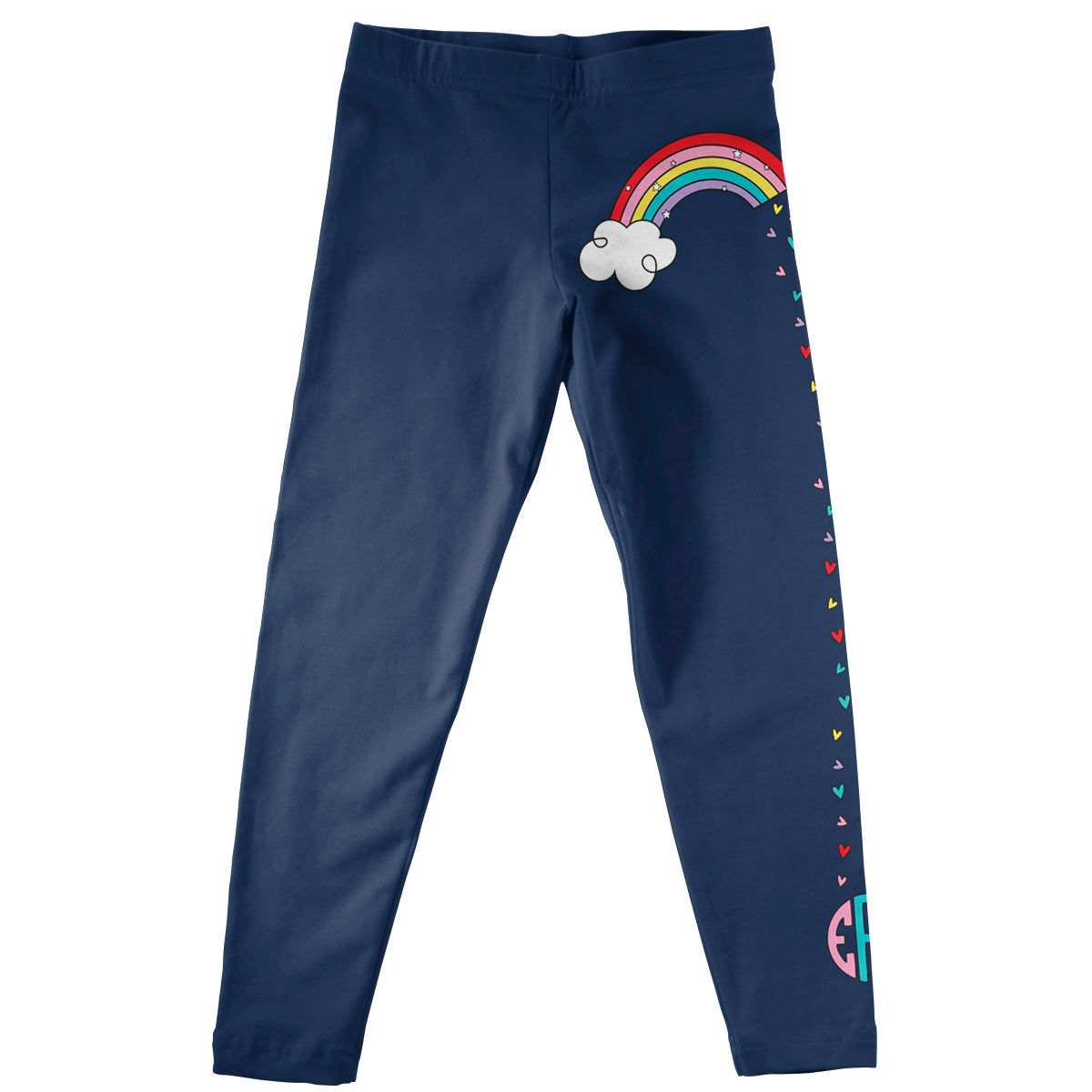 Rainbow and Hearts Monogram Navy Leggings - Wimziy&Co.