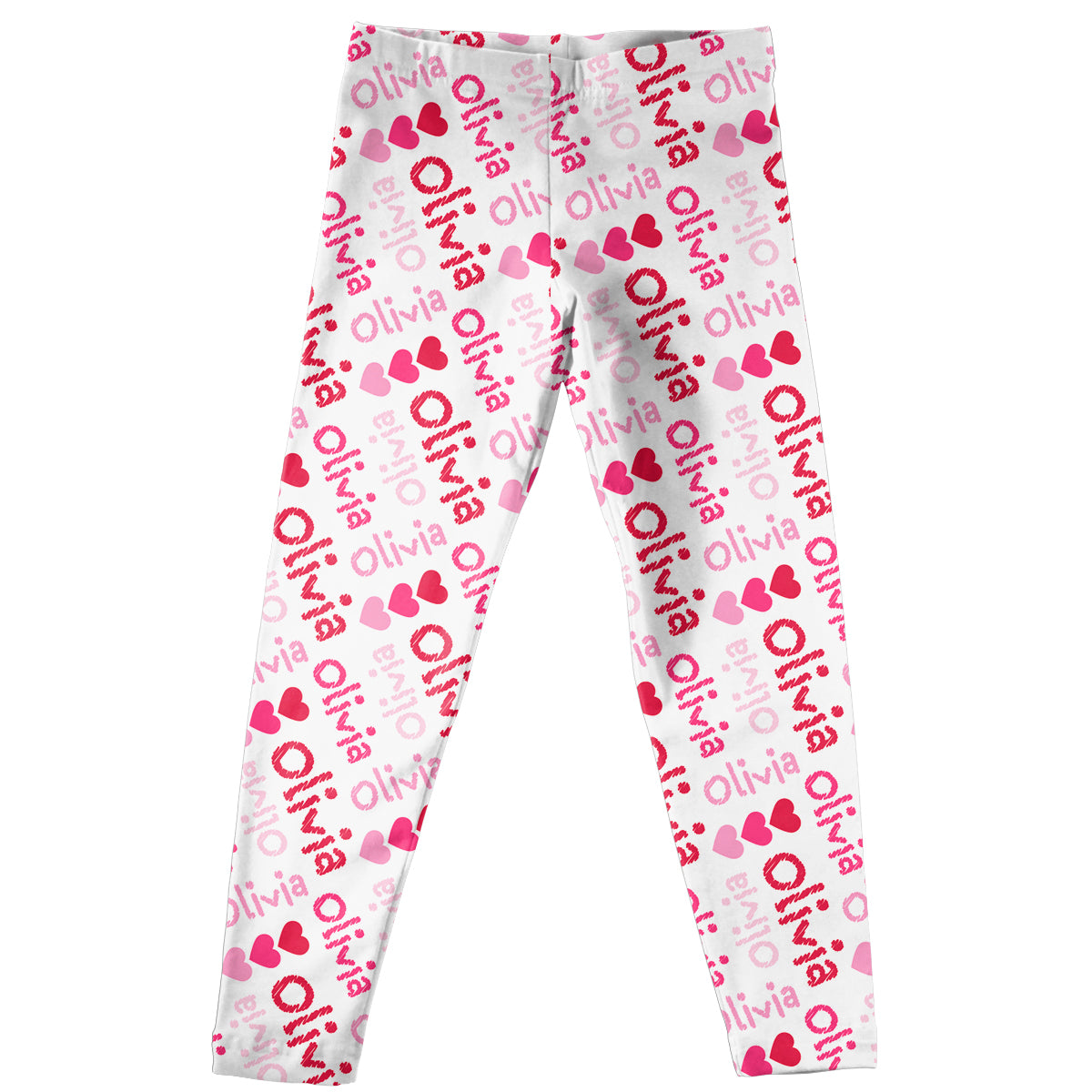 Hearts and Name Print White Leggings - Wimziy&Co.