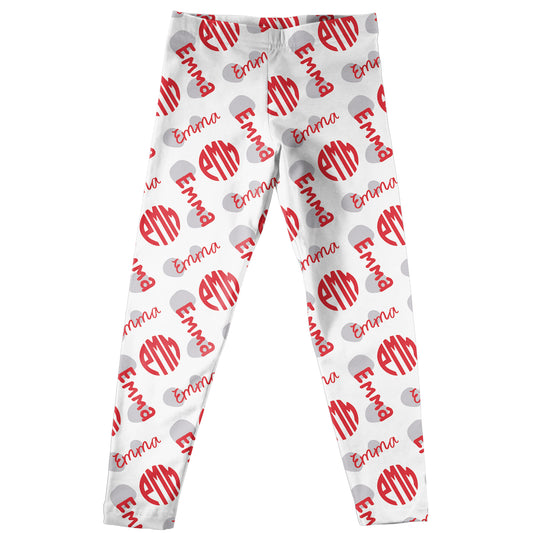 Name and Monogram Print White Leggings - Wimziy&Co.