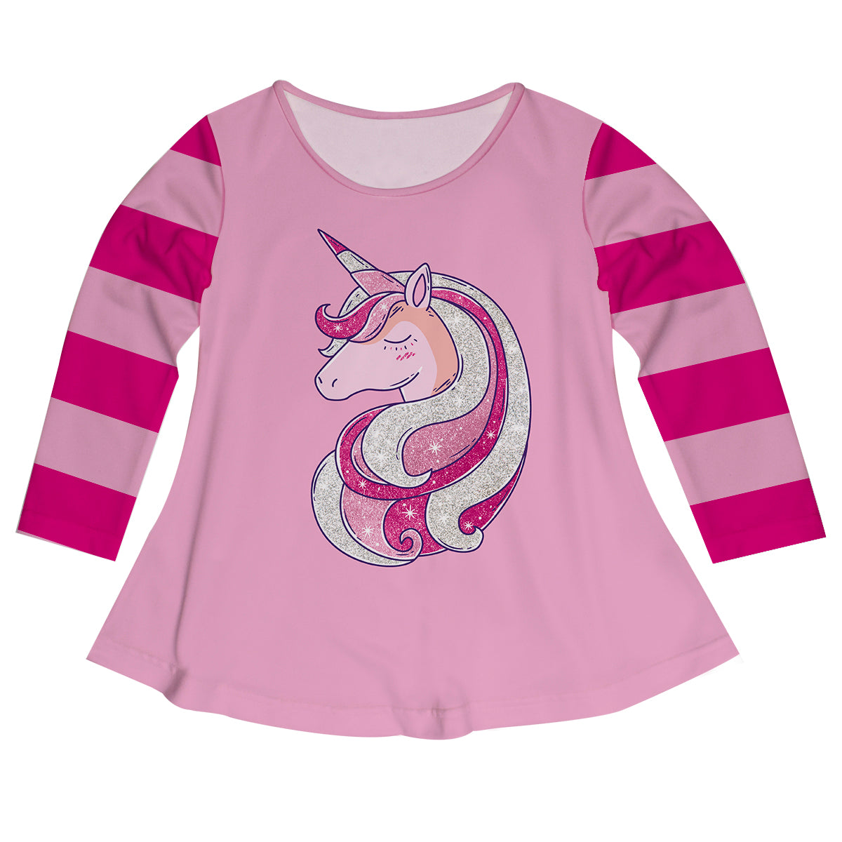 Glitter Unicorn Pink Stripes Long Sleeve Laurie Top - Wimziy&Co.