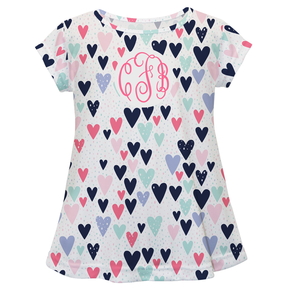 Hearts Print Monogram White Short Sleeve  Laurie Top - Wimziy&Co.