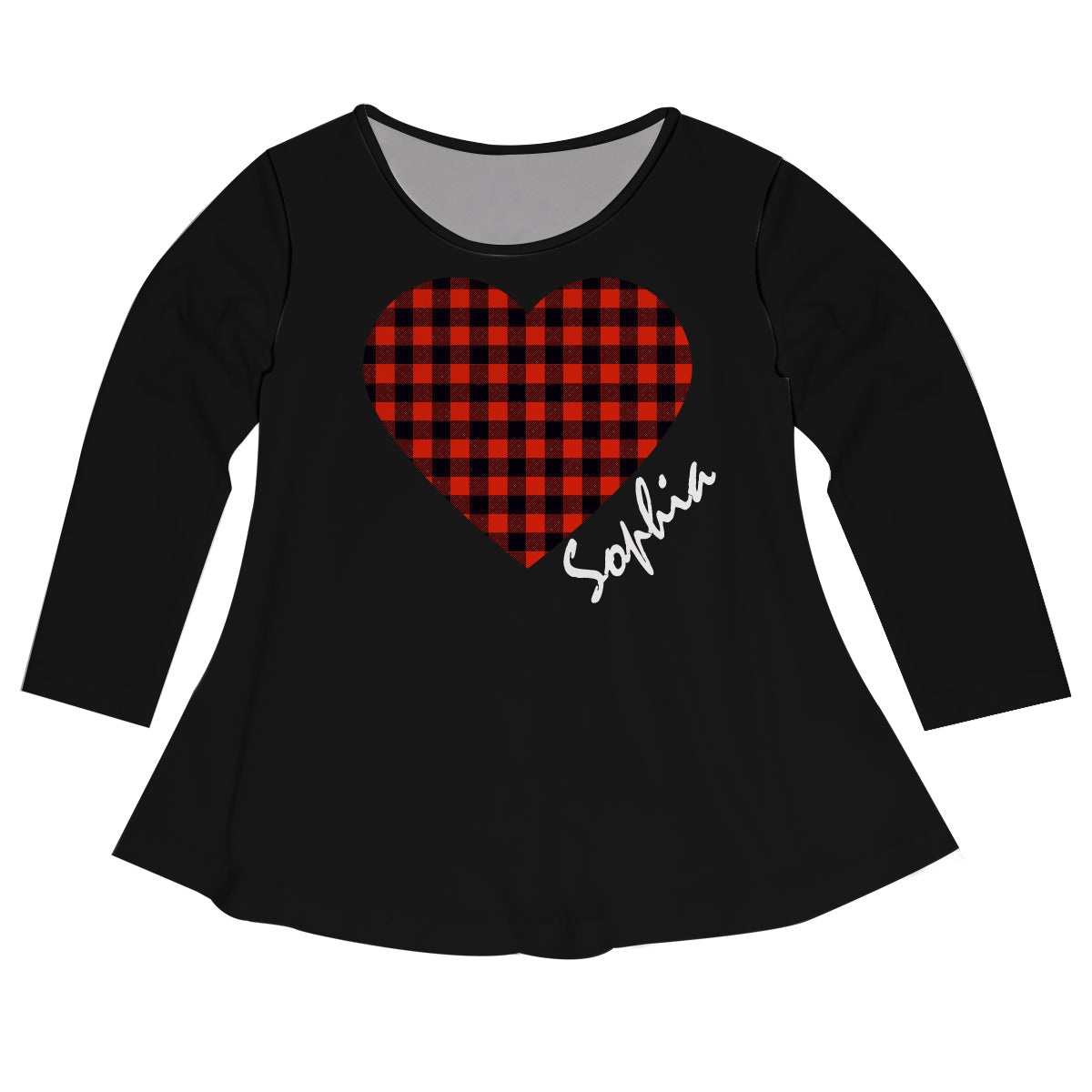 Girls black and plaid heart long sleeve blouse with name - Wimziy&Co.