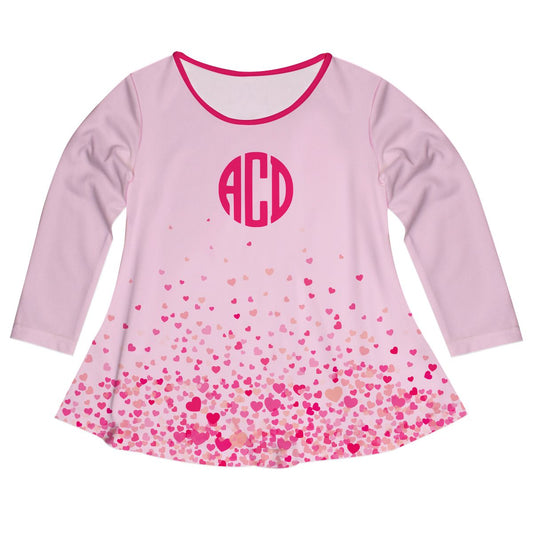 Hearts Print Monogram Pink Long Sleeve Laurie Top - Wimziy&Co.