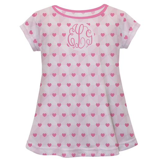 Hearts Print Monogram Light Pink Short Sleeve Laurie Top - Wimziy&Co.