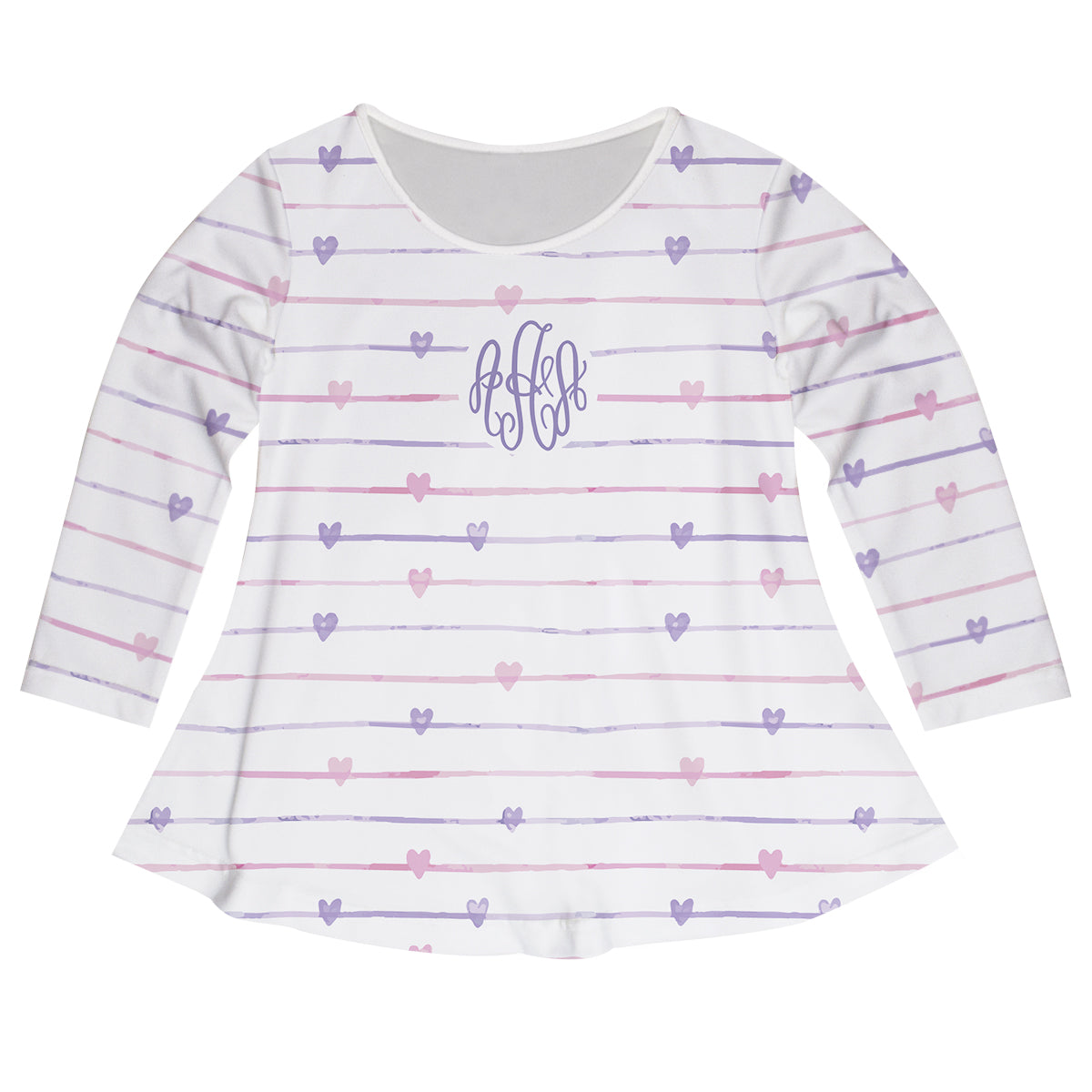 Hearts Print Monogram White Stripes Long Sleeve Laurie Top - Wimziy&Co.