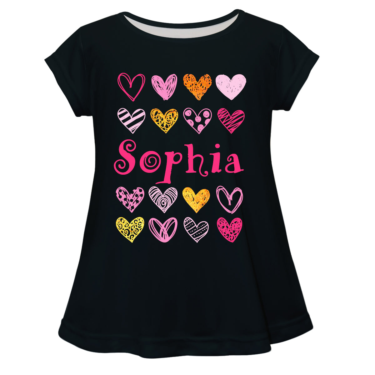 Hearts Name Black Short Sleeve Laurie Top - Wimziy&Co.