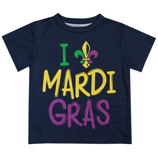 I Mardi Grass Navy Short Sleeve Tee Shirt - Wimziy&Co.