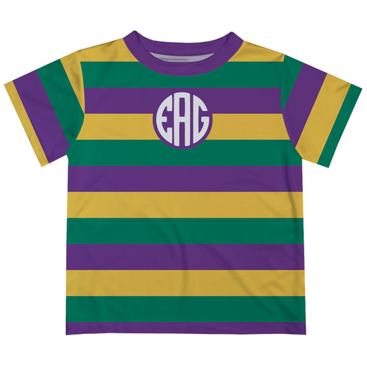 Monogram Green Yellow And Purple Stripes Short Sleeve Tee Shirt - Wimziy&Co.