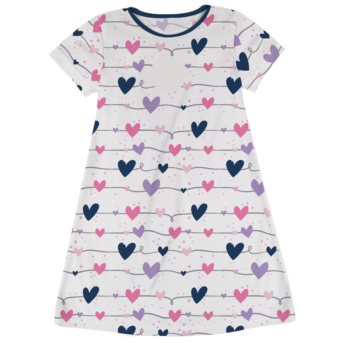 Hearts Print Monogram White Short Sleeve A Line Dress - Wimziy&Co.