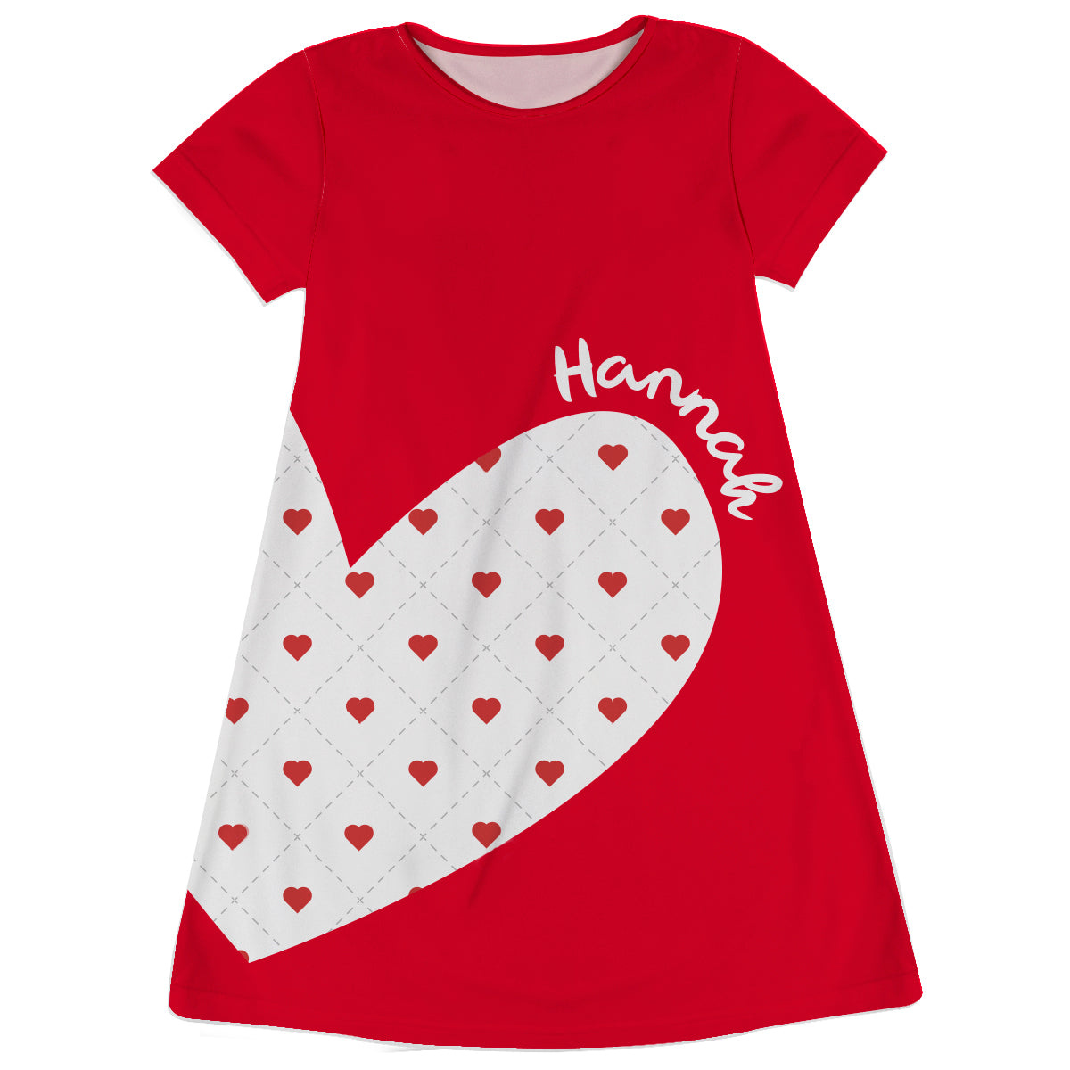 Heart Name Red Short Sleeve A Line Dress - Wimziy&Co.