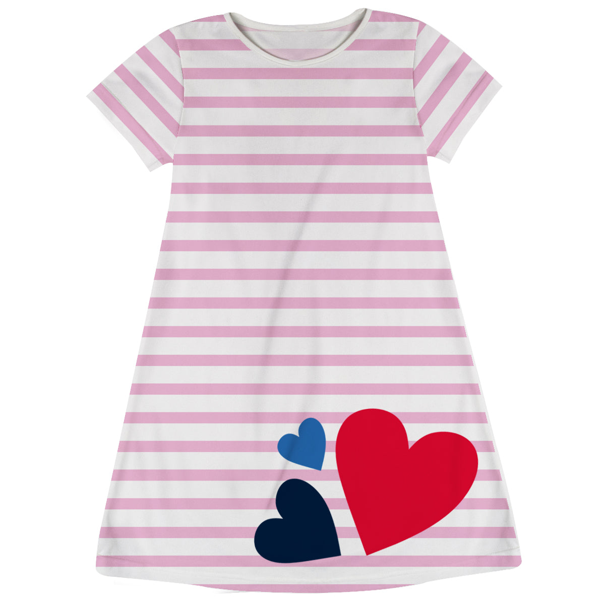 Hearts White And Pink Stripes Short Sleeve A Line Dress - Wimziy&Co.