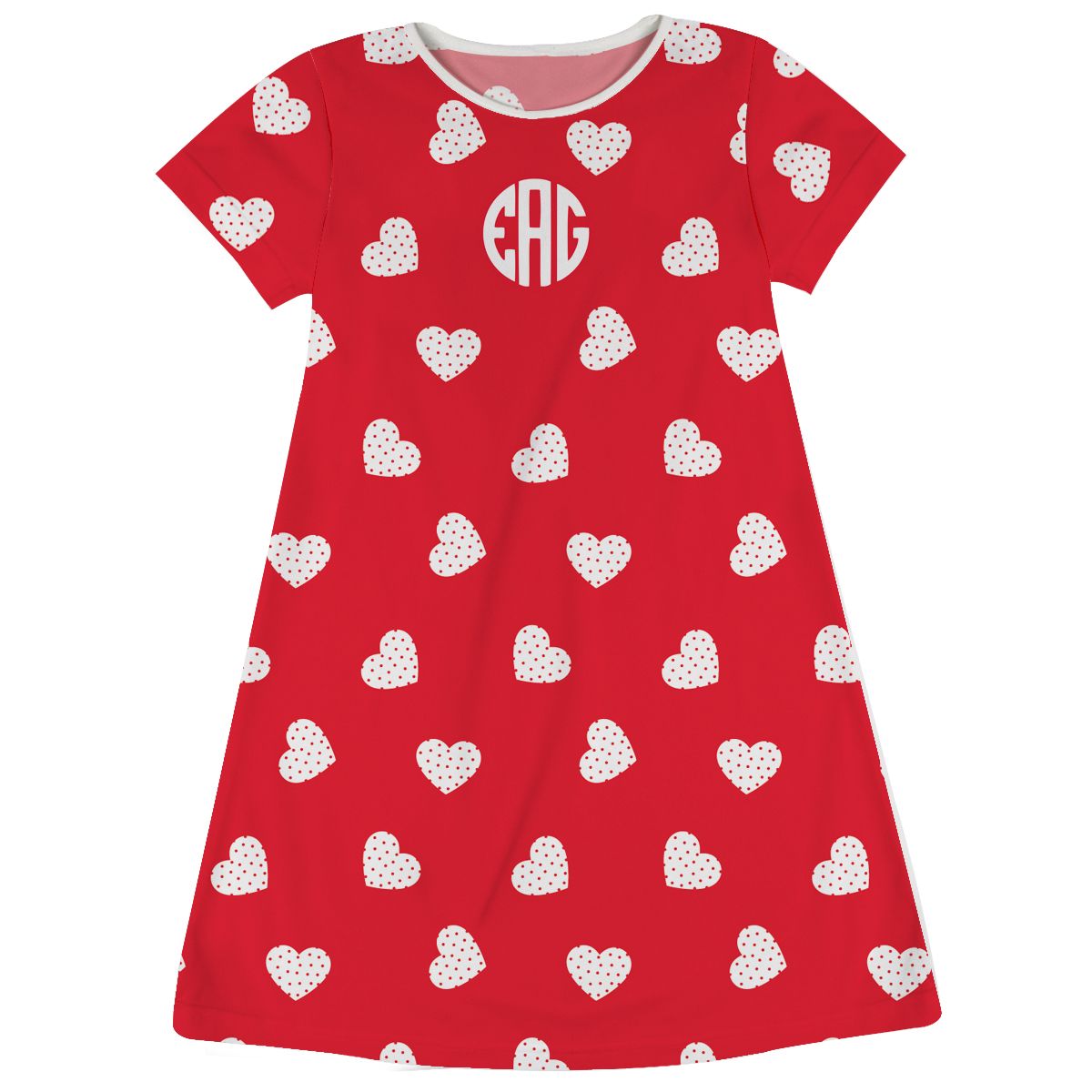 Hearts Print Monogram Red Short Sleeve A Line Dress - Wimziy&Co.