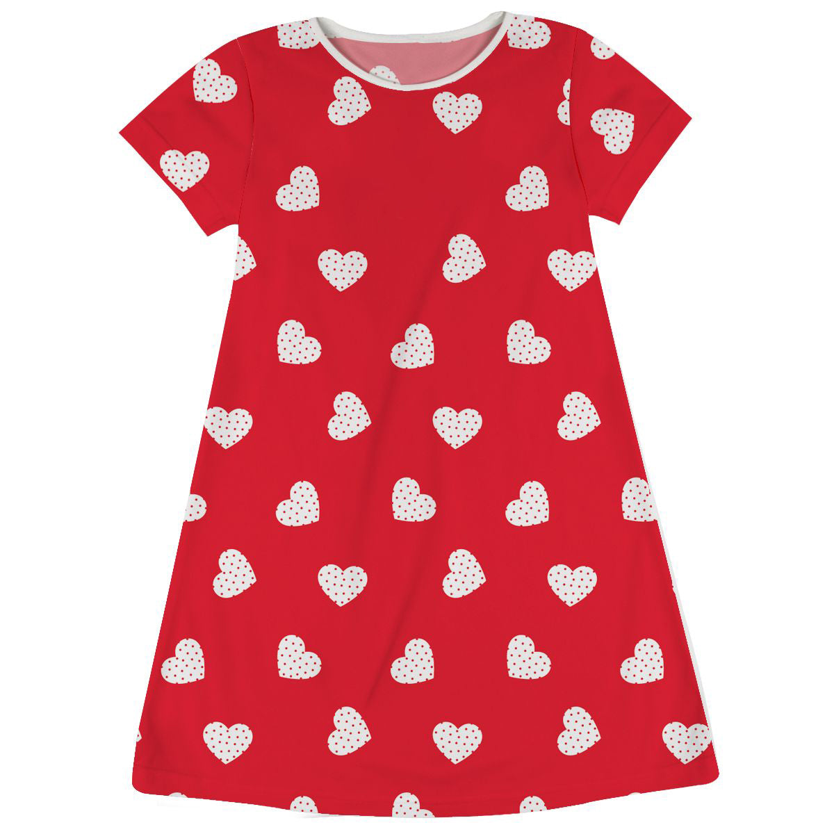 Hearts Print Monogram Red Short Sleeve A Line Dress - Wimziy&Co.