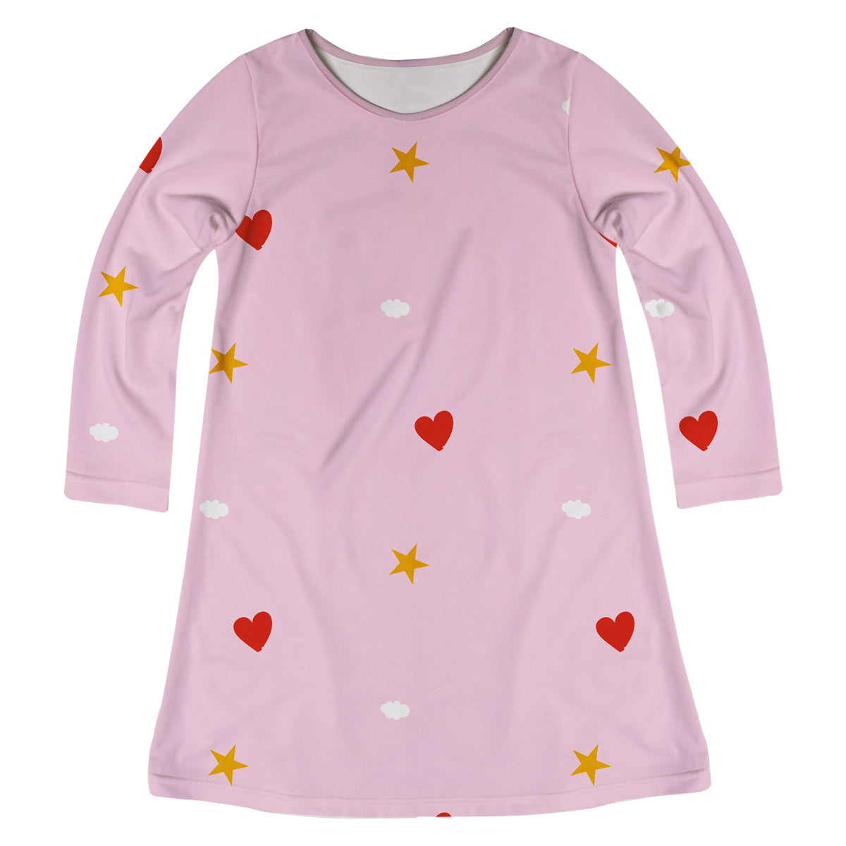 Stars and Hearts Print Name Pink Long Sleeve A Line Dress - Wimziy&Co.