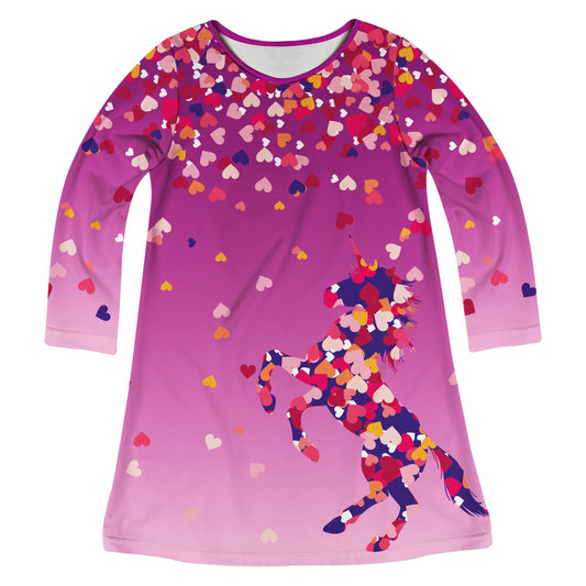 Unicorn and Hearts Purple Degrade Long Sleeve A Line Dress - Wimziy&Co.