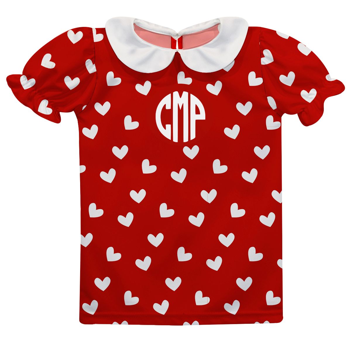 Hearts Print Monogram Red Short Sleeve Tee Shirt - Wimziy&Co.