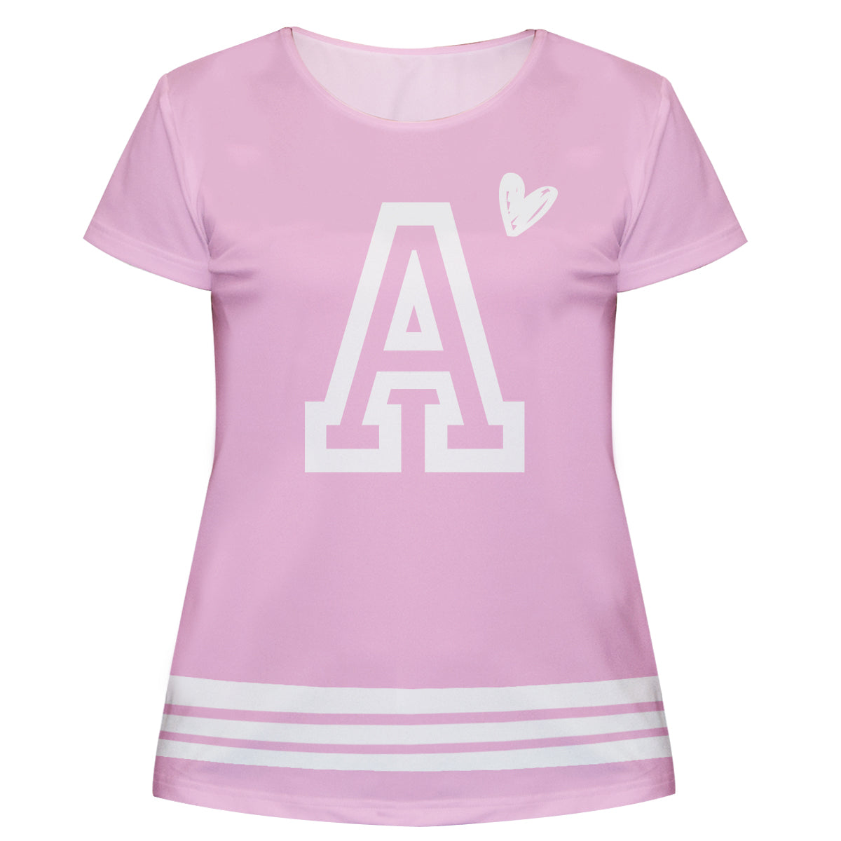 Heart and Initial Name Pink and White Stripes Short Sleeve Tee Shirt - Wimziy&Co.