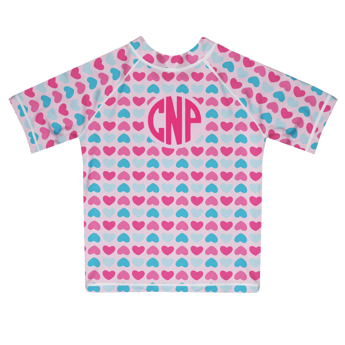 Hearts Print Monogram Pink Short Sleeve Rash Guard - Wimziy&Co.