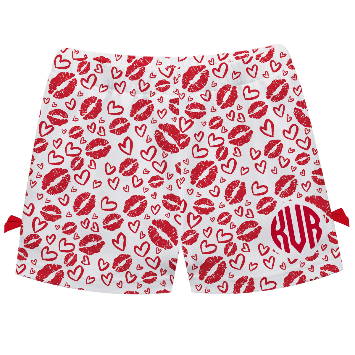 Kiss and Hearts Print Monogram White Bows Short - Wimziy&Co.