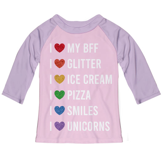 I Love Pink and Purple Ranglan Tee Shirt Three quarter Sleeve - Wimziy&Co.